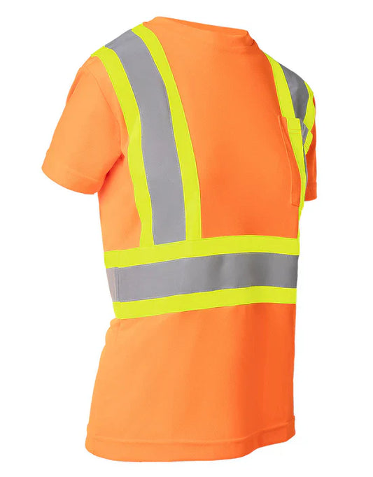 Hi Vis Women's Crew Neck Short Sleeve Safety Tee Shirt with Chest Pocket