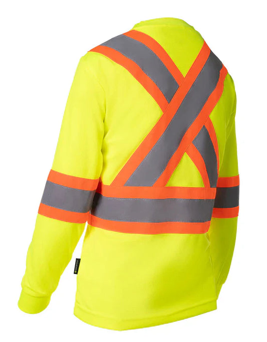 Hi Vis Women's Crew Neck Long Sleeve Safety Tee Shirt with Chest Pocket