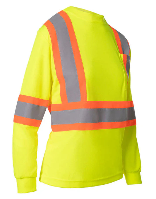 Hi Vis Women's Crew Neck Long Sleeve Safety Tee Shirt with Chest Pocket