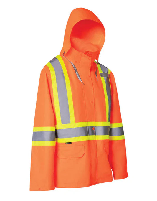 Hi-Vis Women's Safety Rain Jacket with Snap-Off Hood