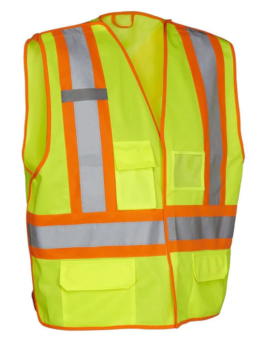 Hi Vis 5-Point Tear-Away Hi Vis Traffic Safety Vest, Tricot Polyester