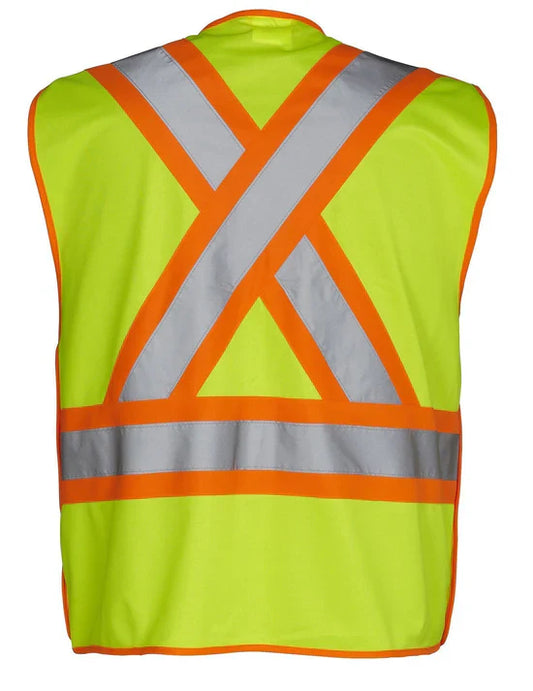 Hi Vis 5-Point Tear-Away Hi Vis Traffic Safety Vest, Tricot Polyester