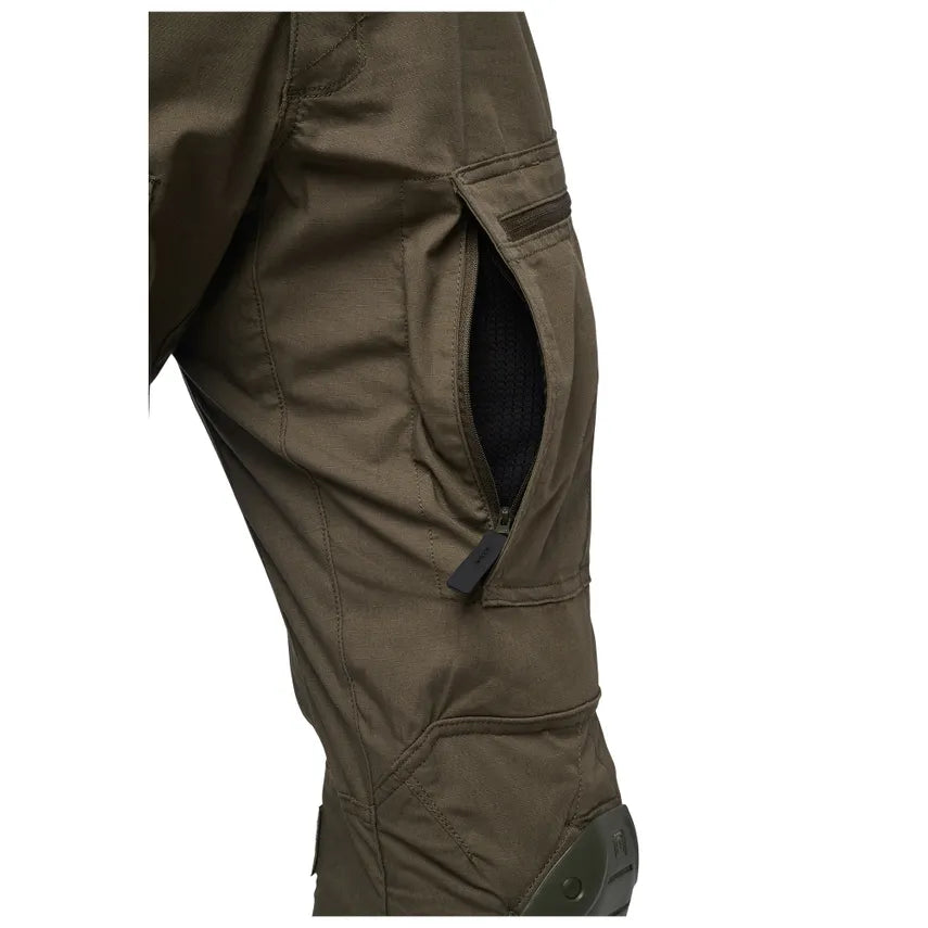 Ventilation opening at inside leg for heat regulation.