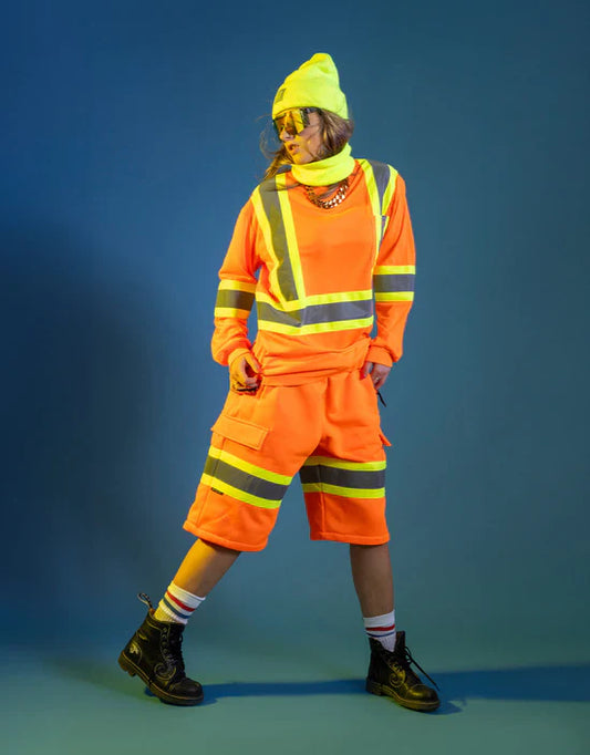 Hi Vis - Women's Crew Neck Long Sleeve Safety Tee Shirt with Chest Pocket